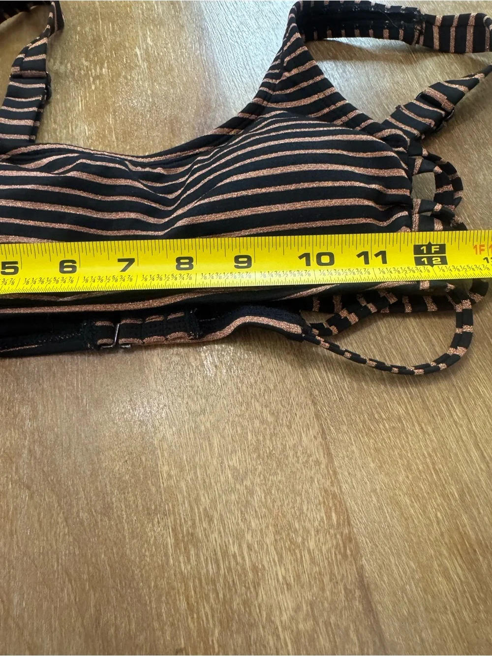 Striped Black and Brown Bikini Top - Sleek Women's Swimwear